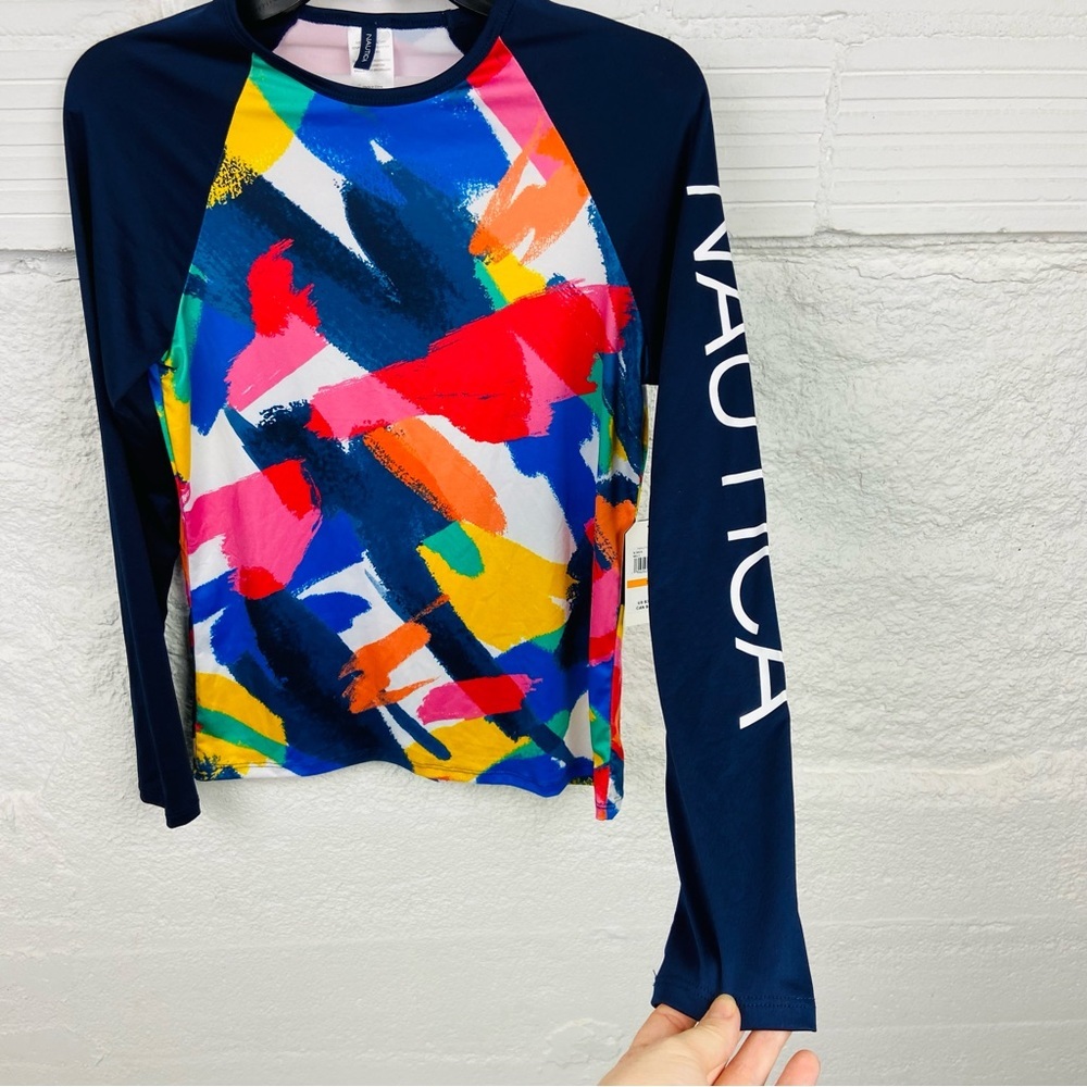NWT NAUTICA UPS 30+ multi colored paint brush long sleeve rash guard size small - Picture 14 of 14